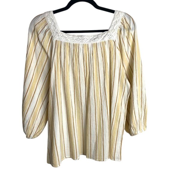 Lauren Conrad Size Large Top Peasant Milk Maid Prairie Netural Square Neck Boho - Picture 2 of 9